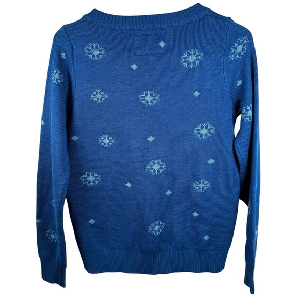 Tipsy Elves Narwhal Penguin Blue Ugly Mistle Toe Christmas Sweater Size Medium - Picture 2 of 7